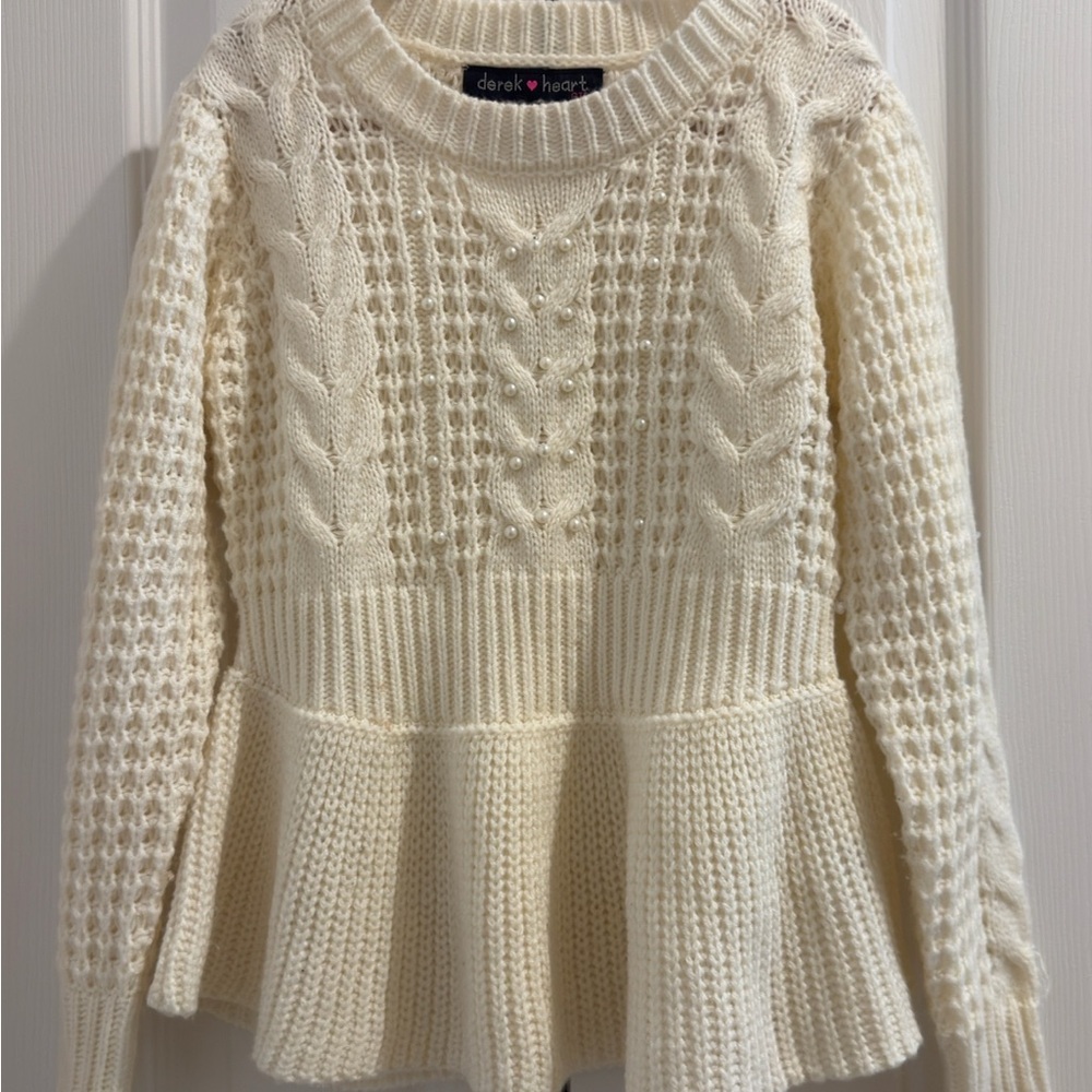 Derek Heart Ivory Textured Knit Peplum Sweater.